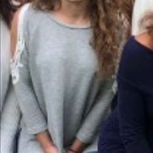 AE Grey Lace Cold Shoulder Top